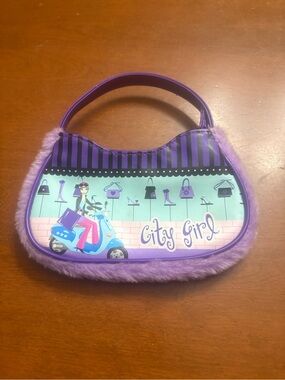 City Girl Purple Kids Handbag with Plush Trim